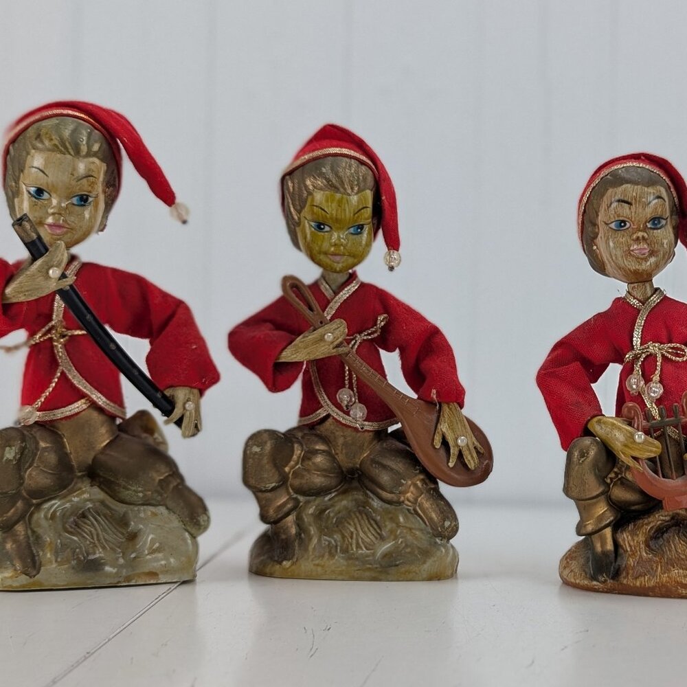 Vintage Tilso Golden Fantasy Elf Figurines Set 4 Playing Instruments Hong Kong